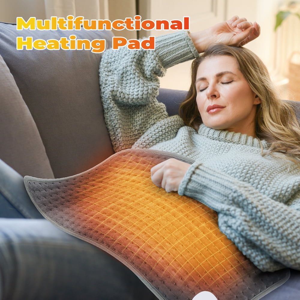 WHATOOK 12" x 24" Heating Pad, King-Size Heating Pads with 9 Heat Settings & 4 Time Settings, Electric Heat Pad for Back Neck Shoulder Relief Fatigue & Cramps, Machine Washable, Gray