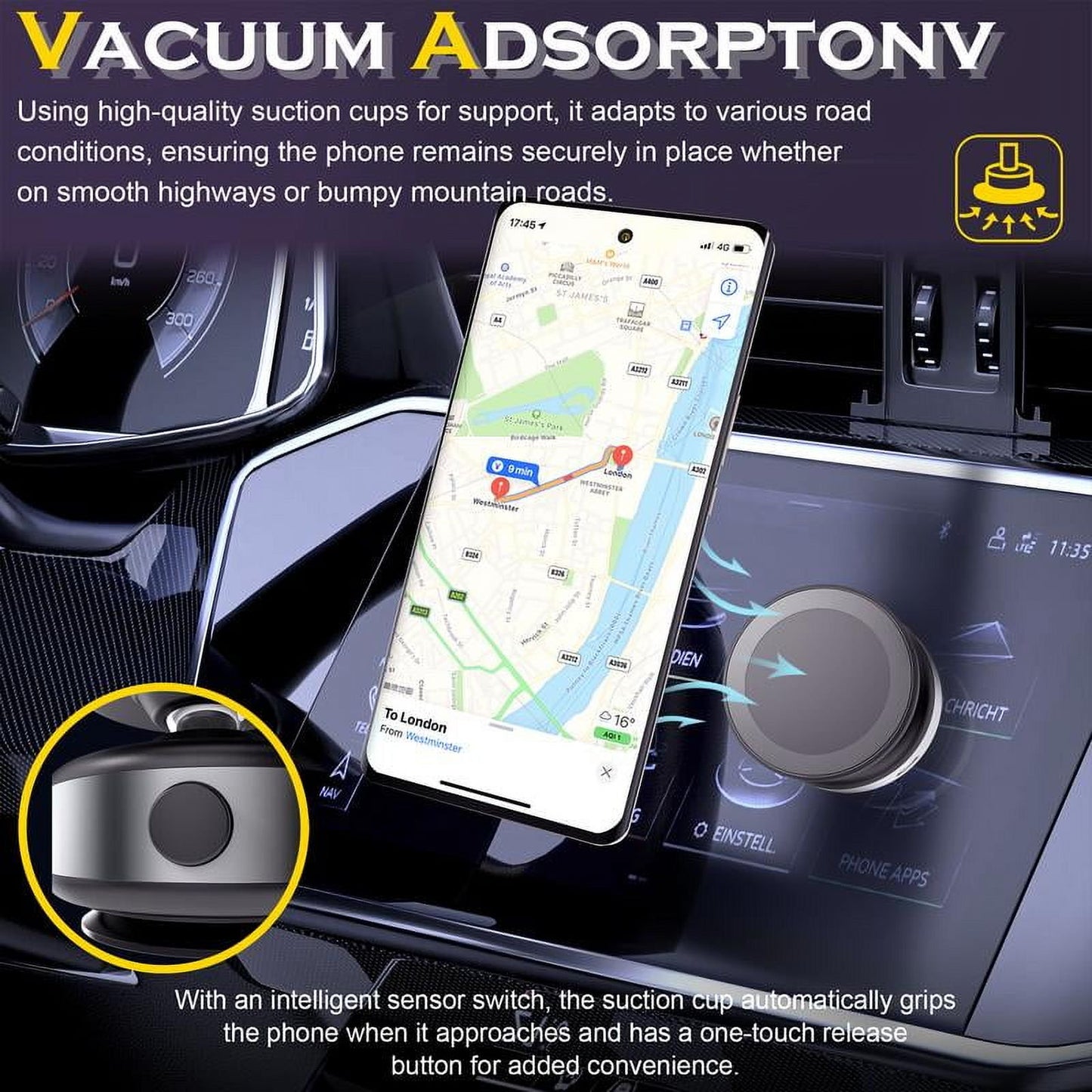 Upgraded 360° Adjustable Electric Vacuum Magnetic Suction Cup Phone Mount,, Strong Suction for Car Kitchen Mirro Gym Bath Shower & All Smooth Surface, Compatible with 4.7-inch Or Above Smartphones