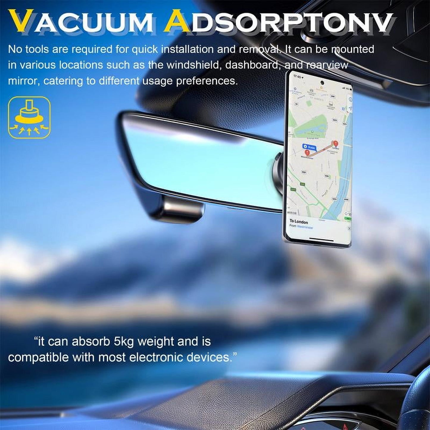 Upgraded 360° Adjustable Electric Vacuum Magnetic Suction Cup Phone Mount,, Strong Suction for Car Kitchen Mirro Gym Bath Shower & All Smooth Surface, Compatible with 4.7-inch Or Above Smartphones