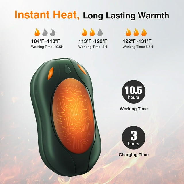 2 in 1 Magnetic Rechargeable Hand Warmers, Electric Portable Pocketed Handwarmers, 3 Heat Settings for Heat Therapy , Hunting, Outdoor Activity , Women Mens Gifts, Green