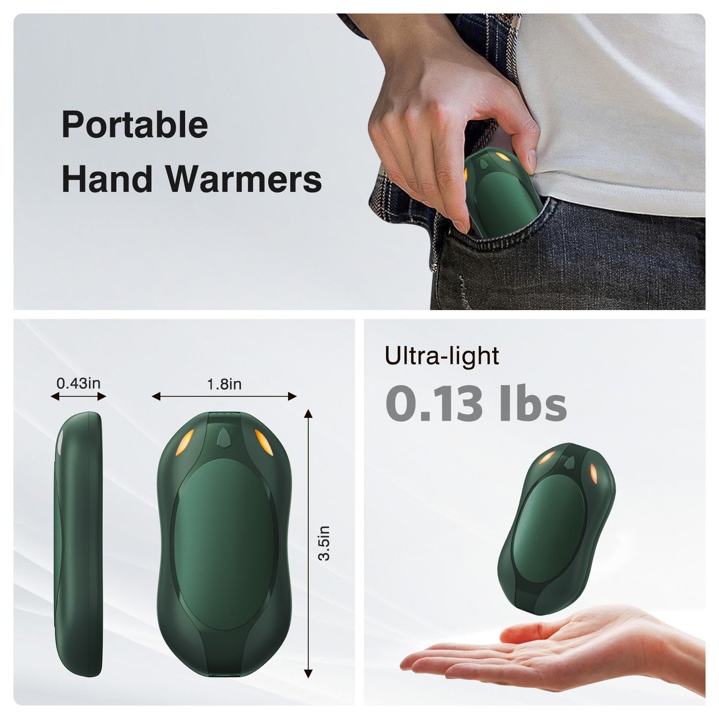 2 in 1 Magnetic Rechargeable Hand Warmers, Electric Portable Pocketed Handwarmers, 3 Heat Settings for Heat Therapy , Hunting, Outdoor Activity , Women Mens Gifts, Green