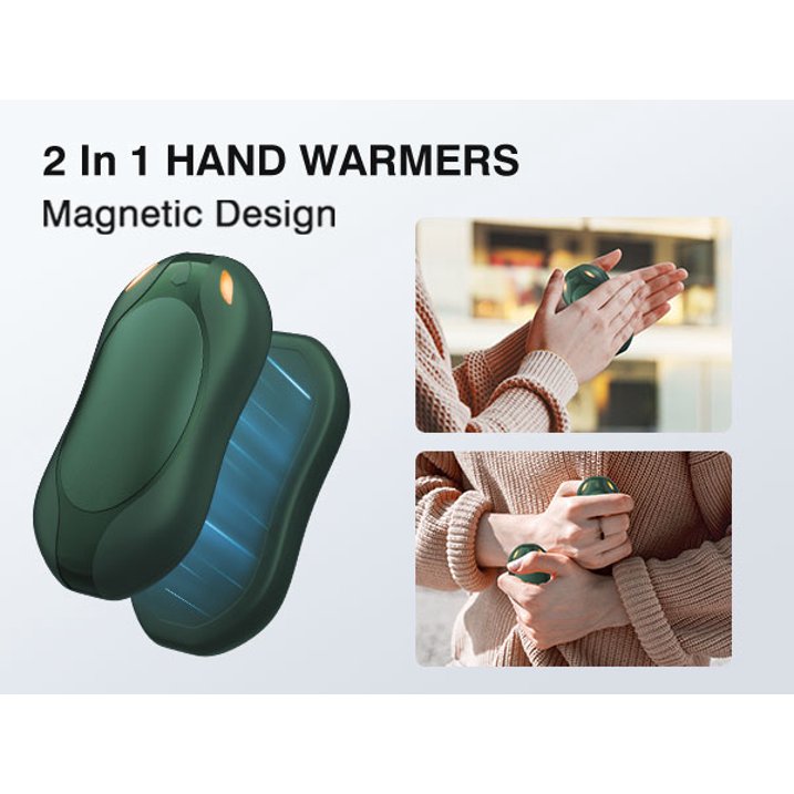 2 in 1 Magnetic Rechargeable Hand Warmers, Electric Portable Pocketed Handwarmers, 3 Heat Settings for Heat Therapy , Hunting, Outdoor Activity , Women Mens Gifts, Green