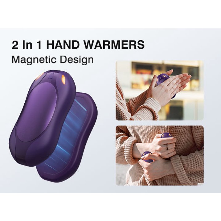 2 in 1 Magnetic Rechargeable Hand Warmers, Electric Portable Pocketed Handwarmers, 3 Heat Settings for Heat Therapy , Hunting, Outdoor Activity , Women Mens Gifts, Purple