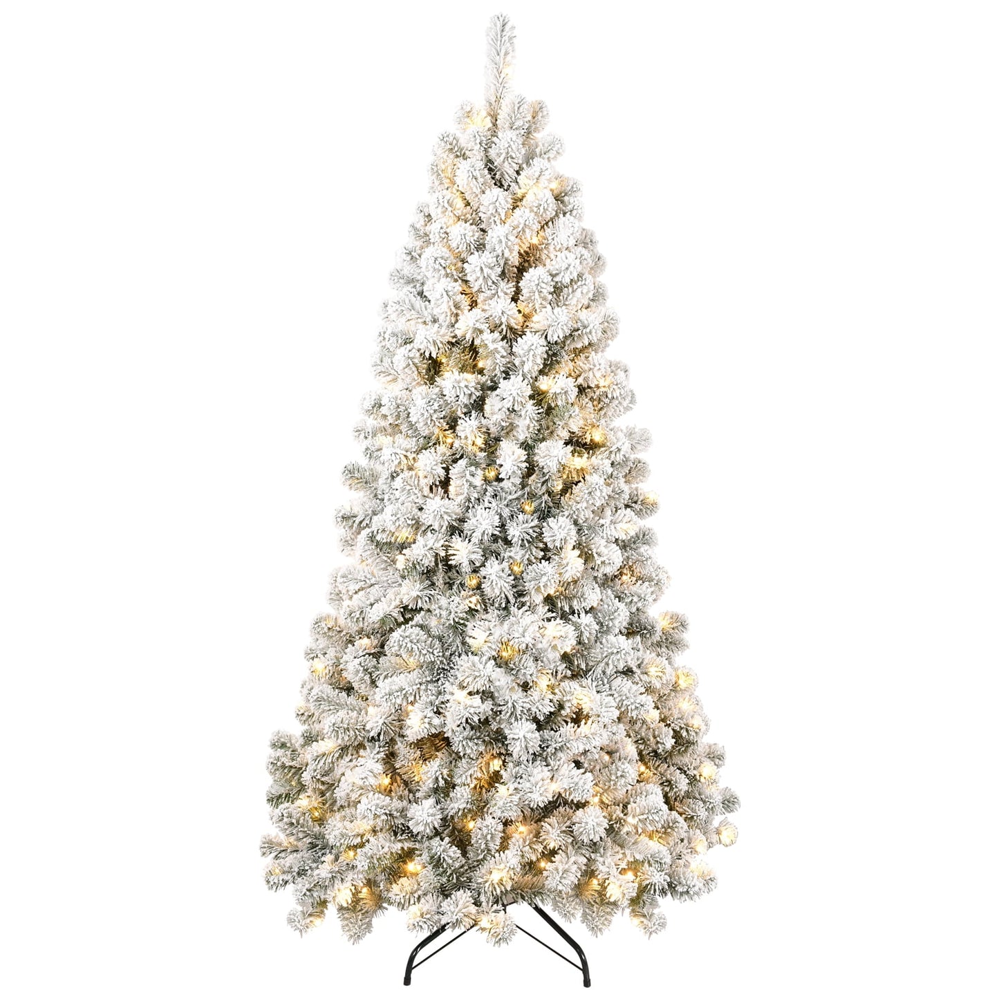 WHATOOK 5ft Pre-lit Flocked Christmas Tree Artificial Christmas Tree with 200 Warm-White LED Lights, 498 PVC Branch Tips, Foldable Metal Stand, Hinged Branches, White