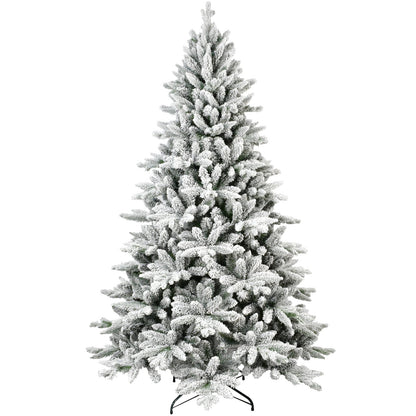 WHATOOK 6ft Snow Flocked Christmas Tree, Artificial Full Christmas Tree, Christmas Pine Tree with 1100 PVC Branch Tips, Foldable Metal Stand, Hinged Branches, White