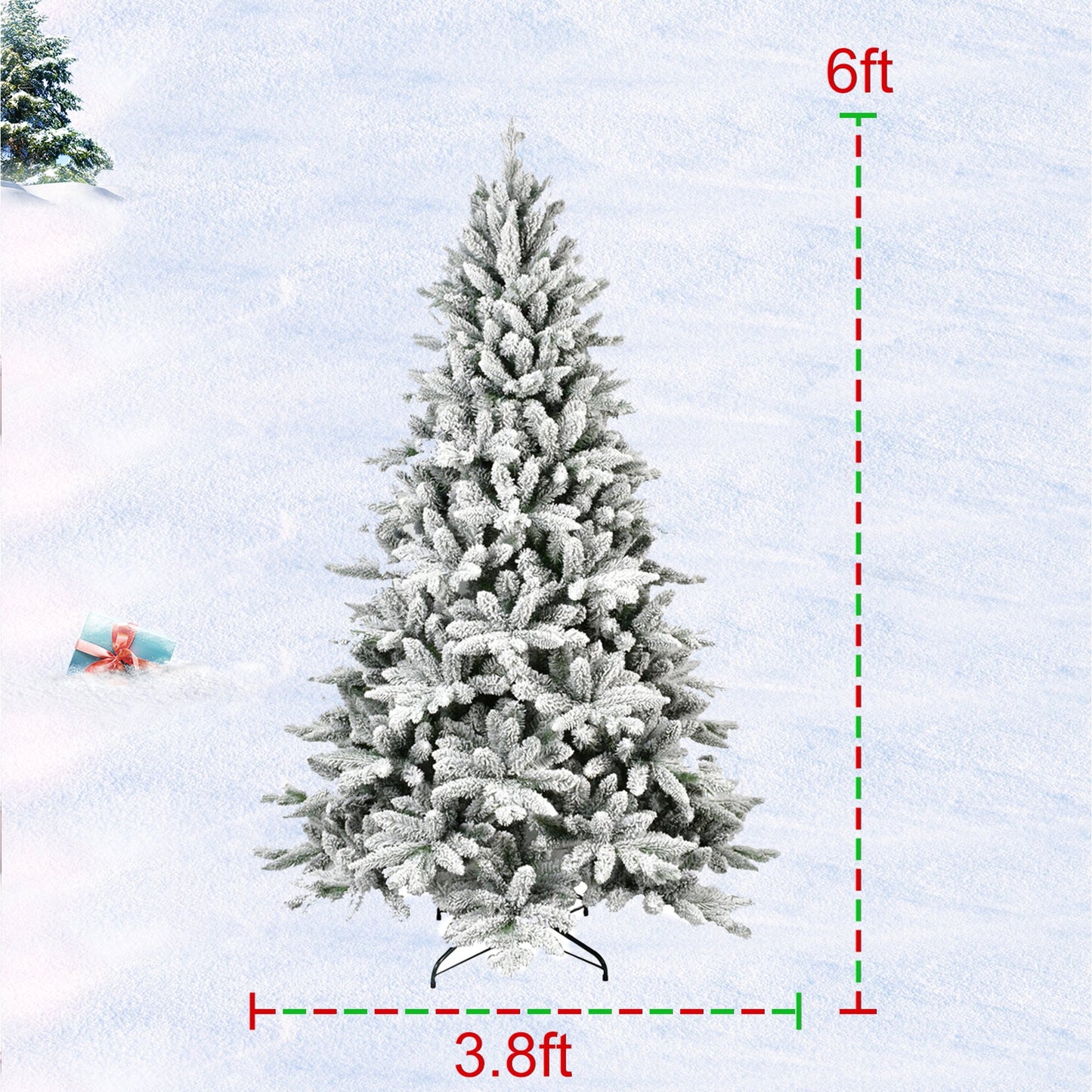 WHATOOK 6ft Snow Flocked Christmas Tree, Artificial Full Christmas Tree, Christmas Pine Tree with 1100 PVC Branch Tips, Foldable Metal Stand, Hinged Branches, White