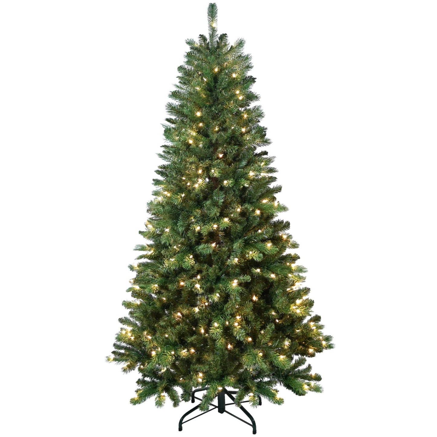 WHATOOK 6 ft Pre-Lit Aspen Fir Artificial Christmas Tree with 350 Clear Lights, Artificial Full Christmas Tree, Christmas Pine Tree with 866 PVC Branch Tips, Foldable Metal Stand, Hinged Branches