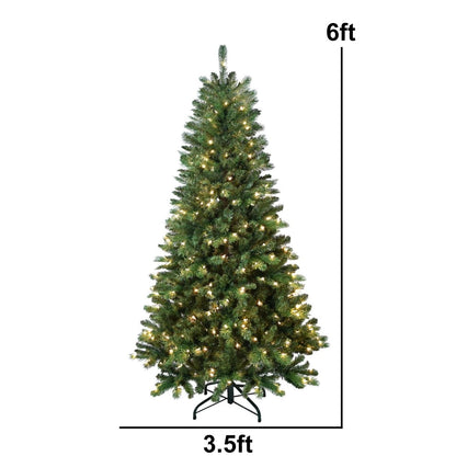 WHATOOK 6 ft Pre-Lit Aspen Fir Artificial Christmas Tree with 350 Clear Lights, Artificial Full Christmas Tree, Christmas Pine Tree with 866 PVC Branch Tips, Foldable Metal Stand, Hinged Branches