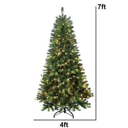 WHATOOK 7 ft Pre-Lit Aspen Fir Artificial Christmas Tree with 450 Clear Lights, Artificial Full Christmas Tree, Christmas Pine Tree with 1248 PVC Branch Tips, Foldable Metal Stand, Hinged Branches