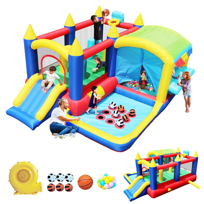 WHATOOK 7 in 1 Inflatable Bounce House, Bouncy House with Ball Pit for Kids Indoor Outdoor Party Family Fun, Obstacles, Toddler Jump Bouncy Castle with Ball Pit for Birthday Party Gifts