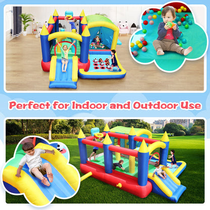 WHATOOK 7 in 1 Inflatable Bounce House, Bouncy House with Ball Pit for Kids Indoor Outdoor Party Family Fun, Obstacles, Toddler Jump Bouncy Castle with Ball Pit for Birthday Party Gifts