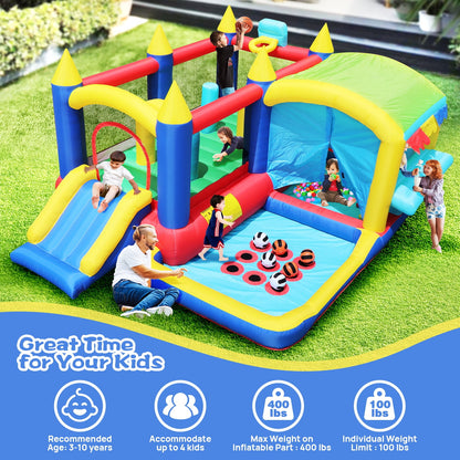 WHATOOK 7 in 1 Inflatable Bounce House, Bouncy House with Ball Pit for Kids Indoor Outdoor Party Family Fun, Obstacles, Toddler Jump Bouncy Castle with Ball Pit for Birthday Party Gifts