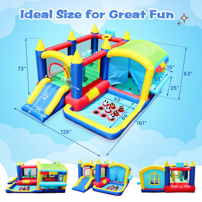 WHATOOK 7 in 1 Inflatable Bounce House, Bouncy House with Ball Pit for Kids Indoor Outdoor Party Family Fun, Obstacles, Toddler Jump Bouncy Castle with Ball Pit for Birthday Party Gifts