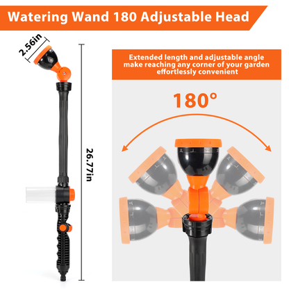 Garden Hose Watering Wand, 23 Inches Sprayer Wand, 10 Watering Patterns 180° Adjustable Swivel Head, Ergonomic Handle with One Touch Valve Perfect for Watering Plants, Car Wash