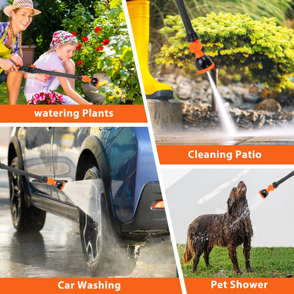 Garden Hose Watering Wand, 23 Inches Sprayer Wand, 10 Watering Patterns 180° Adjustable Swivel Head, Ergonomic Handle with One Touch Valve Perfect for Watering Plants, Car Wash