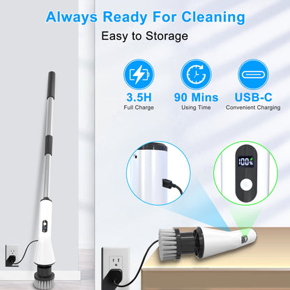 HOOFUN Electric Spin Scrubber, Cordless Bath Tub Power Scrubber Full Waterproof Cleaning Brush for Bathroom & Tile Floor