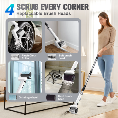 HOOFUN Electric Spin Scrubber, Cordless Bath Tub Power Roller Electric Cleaning Brush Full Waterproof Cleaning Brush for Bathroom & Tile Floor