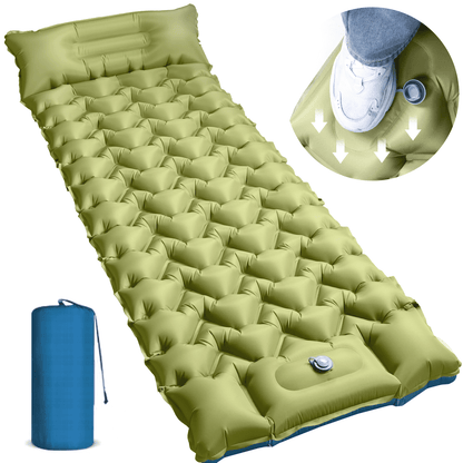 Hoofun Camping Sleeping Pad, Ultralight Camping Mat with Pillow Built-in Foot Pump Inflatable Sleeping Pads Compact for Camping Backpacking Hiking Traveling Tent