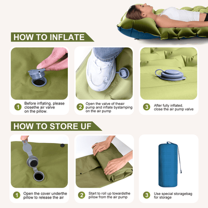 Hoofun Camping Sleeping Pad, Ultralight Camping Mat with Pillow Built-in Foot Pump Inflatable Sleeping Pads Compact for Camping Backpacking Hiking Traveling Tent