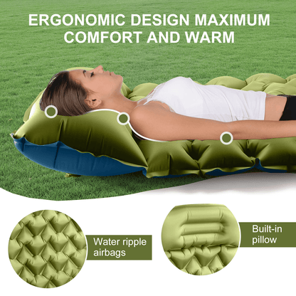 Hoofun Camping Sleeping Pad, Ultralight Camping Mat with Pillow Built-in Foot Pump Inflatable Sleeping Pads Compact for Camping Backpacking Hiking Traveling Tent