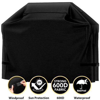 Grill Cover, 58 inch BBQ Gas Grill Cover for Outdoor Grill, Waterproof, Anti-UV, Rip-Proof, Fade Resistant Material, Barbecue Cover with Hook-and-Loop Straps Adjustable Hem Drawstring, Black