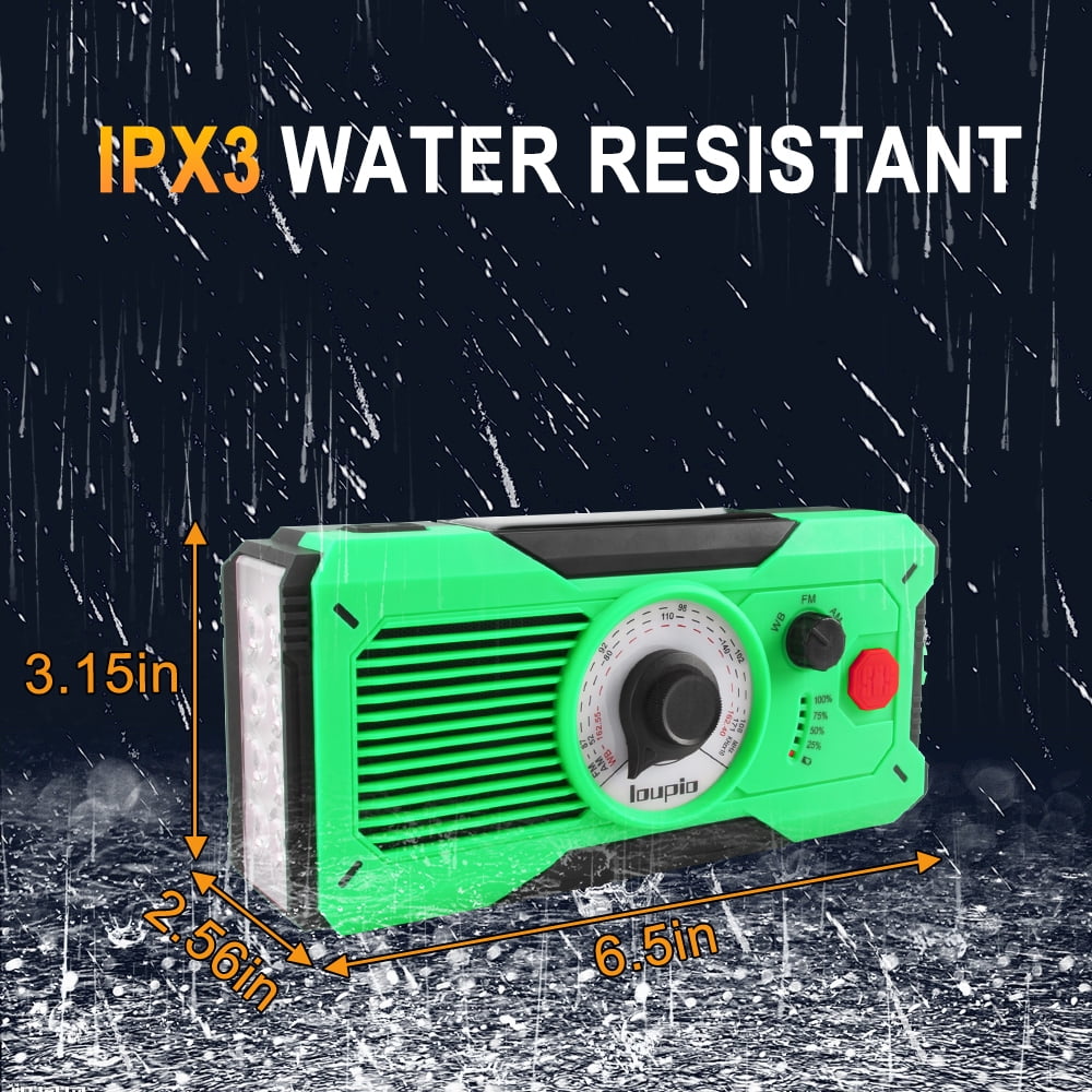 Emergency Radio, AM/FM/WB Weather Radio with 5000mAh Portable Power Bank, USB/Solar/Hand Crank Charging with Waterproof Flashlight & LED Reading Light SOS Alarm for Camping Hiking Hurricane Compass