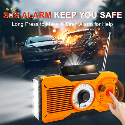 Emergency Radio, AM/FM/WB Weather Radio with 5000mAh Portable Power Bank, USB/Solar/Hand Crank Charging with Waterproof Flashlight & LED Reading Light SOS Alarm for Camping Hiking Hurricane Compass