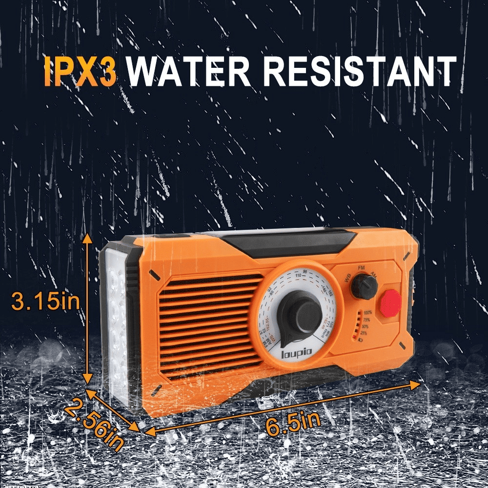 Emergency Radio, AM/FM/WB Weather Radio with 5000mAh Portable Power Bank, USB/Solar/Hand Crank Charging with Waterproof Flashlight & LED Reading Light SOS Alarm for Camping Hiking Hurricane Compass