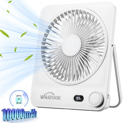 Large Desk Fan, 10000mAh Battery 40H Runtime Silent Rechargeable Fans, Quiet Personal Portable Cooler for Camping Bedroom Office Small Desktop fan