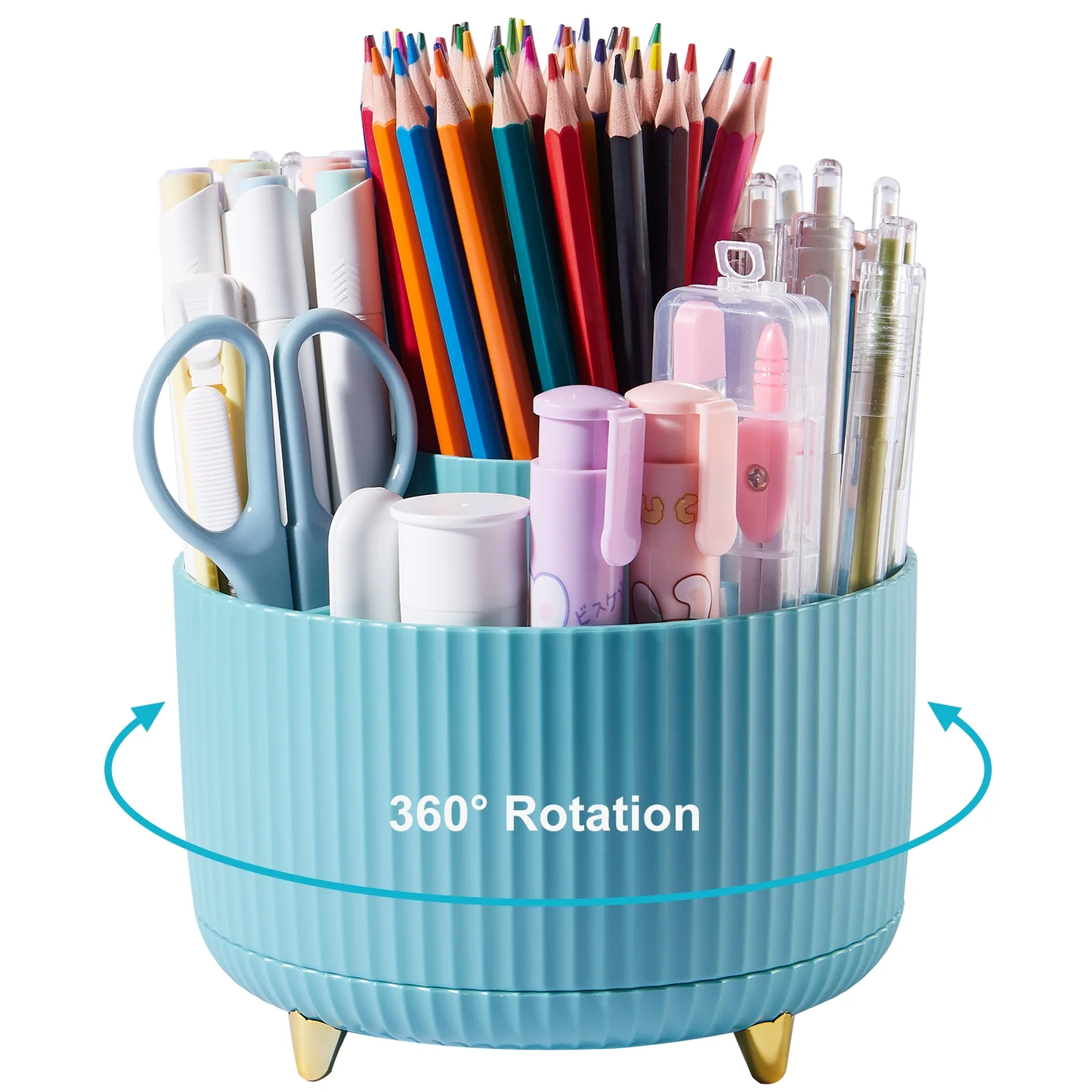 Desk Organizer,360 Rotating Plastic Desk Pen Organizer with 5 Slots,Dual-Purpose Art Supply Pencil Cup for Office,Home（Blue）