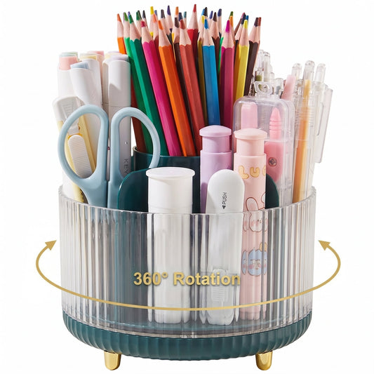 Desk Organizer,360 Rotating Plastic Desk Pen Organizer with 7 Slots,Dual-Purpose Art Supply Pencil Cup for Office,Home（Blue）