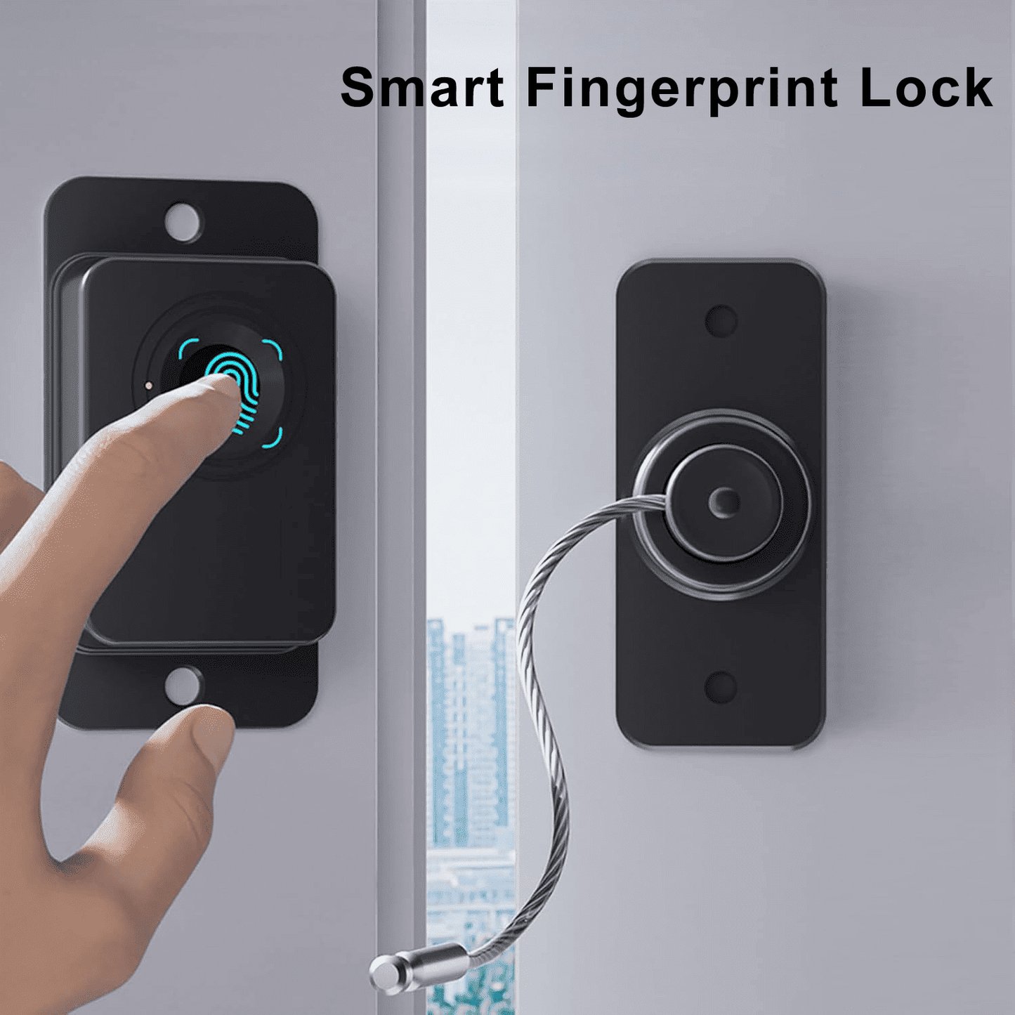 Fingerprint Fridge Lock, Door Locks for Kids Safety with Fingerprint, Exterior Cabinet Lock for Drawer, Fridge, Freezer, Cupboard | Adhesive or Drill (Black)