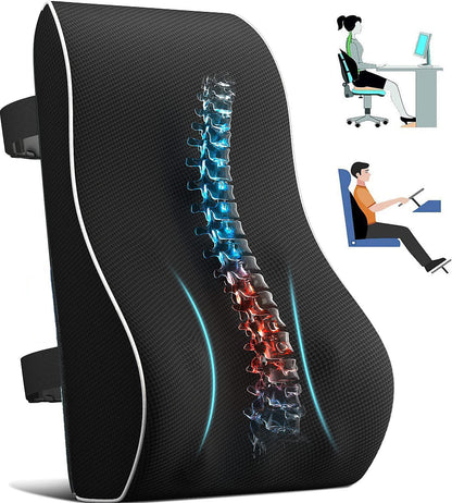 WHATOOK Office Chair Lumbar Support Pillow, Car, Computer, Gaming Chair, Recliner Back Support Pillow, Memory Foam Pad, Pain Relief, Mesh Cover, Double Adjustable Straps