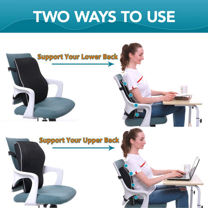 WHATOOK Office Chair Lumbar Support Pillow, Car, Computer, Gaming Chair, Recliner Back Support Pillow, Memory Foam Pad, Pain Relief, Mesh Cover, Double Adjustable Straps