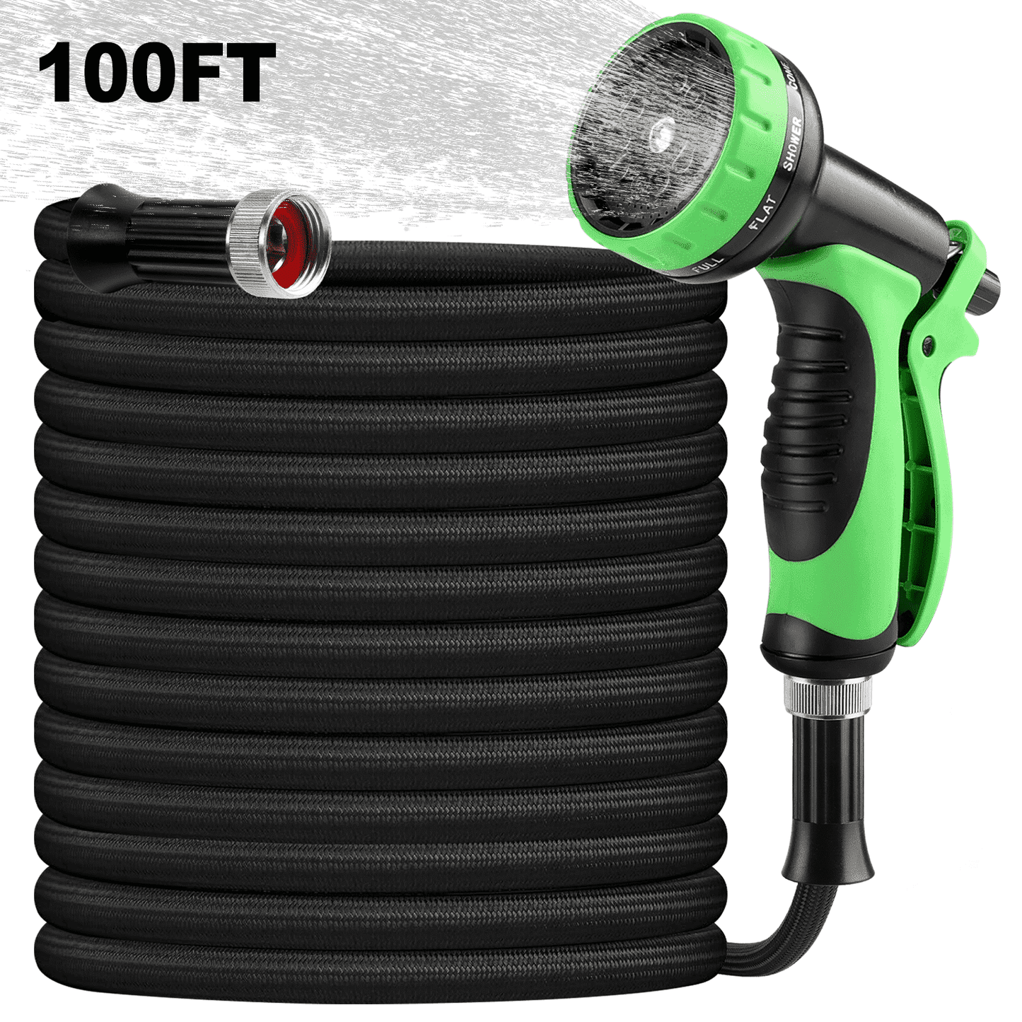 Garden Hose 100FT Non-Expandable Lightweight Water Hose with 10-Function Spray Nozzle, Kink-Free Leak-Proof Hose for Yard Lawn Garden Car Wash