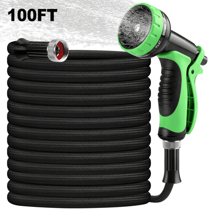 Garden Hose 100FT Non-Expandable Lightweight Water Hose with 10-Function Spray Nozzle, Kink-Free Leak-Proof Hose for Yard Lawn Garden Car Wash
