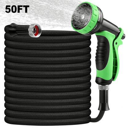 Garden Hose 50FT Non-Expandable Lightweight Water Hose with 10-Function Spray Nozzle, Kink-Free Leak-Proof Hose for Yard Lawn Garden Car Wash