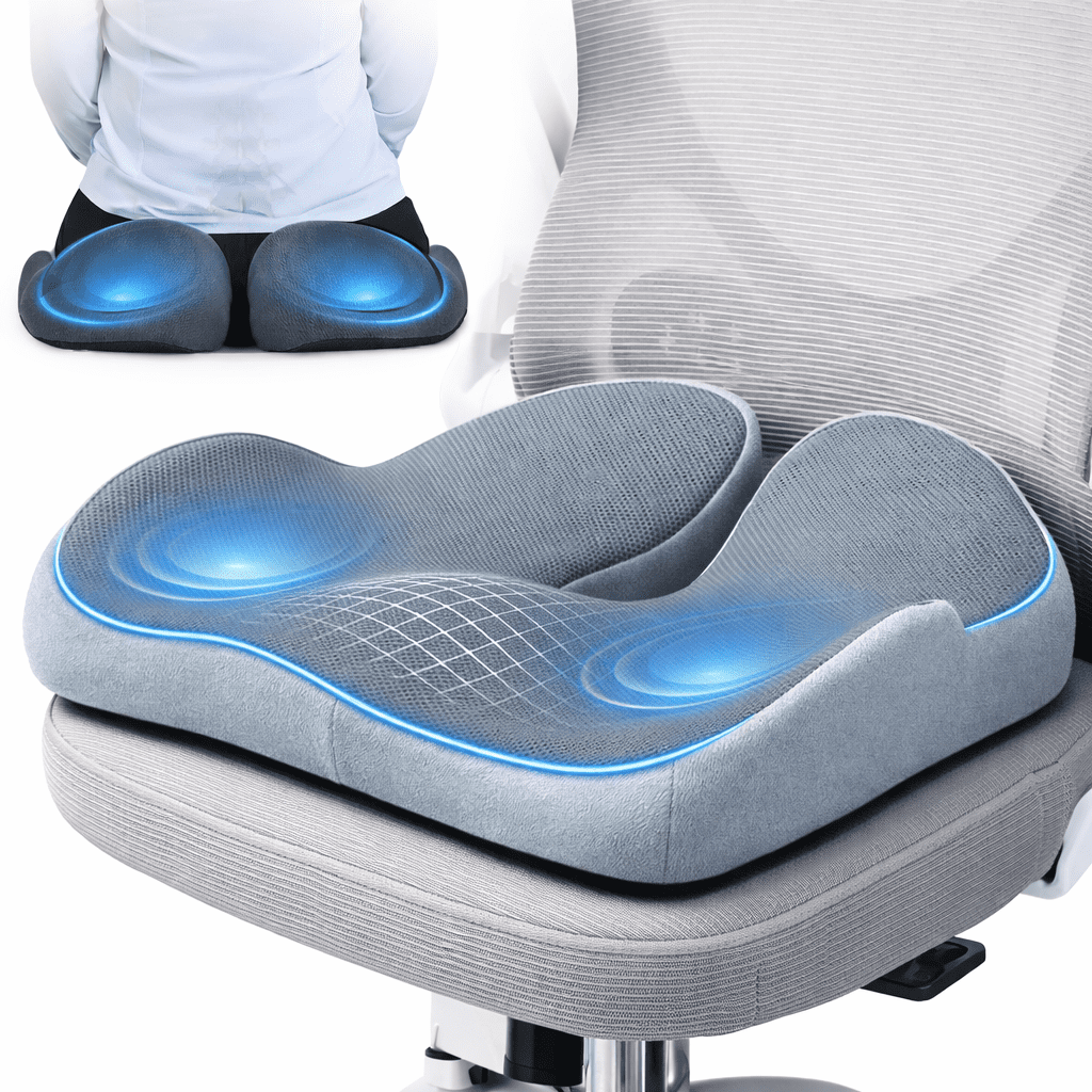 Henotian Memory Foam Seat Cushion for Office Chair, Extra-Thick Ergonomic Chair Cushion for Tailbone, Sciatica & Back Pain Relief, Non-Slip Car Seat Pillow Gray