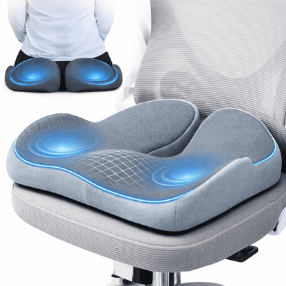 Henotian Memory Foam Seat Cushion for Office Chair, Extra-Thick Ergonomic Chair Cushion for Tailbone, Sciatica & Back Pain Relief, Non-Slip Car Seat Pillow Gray