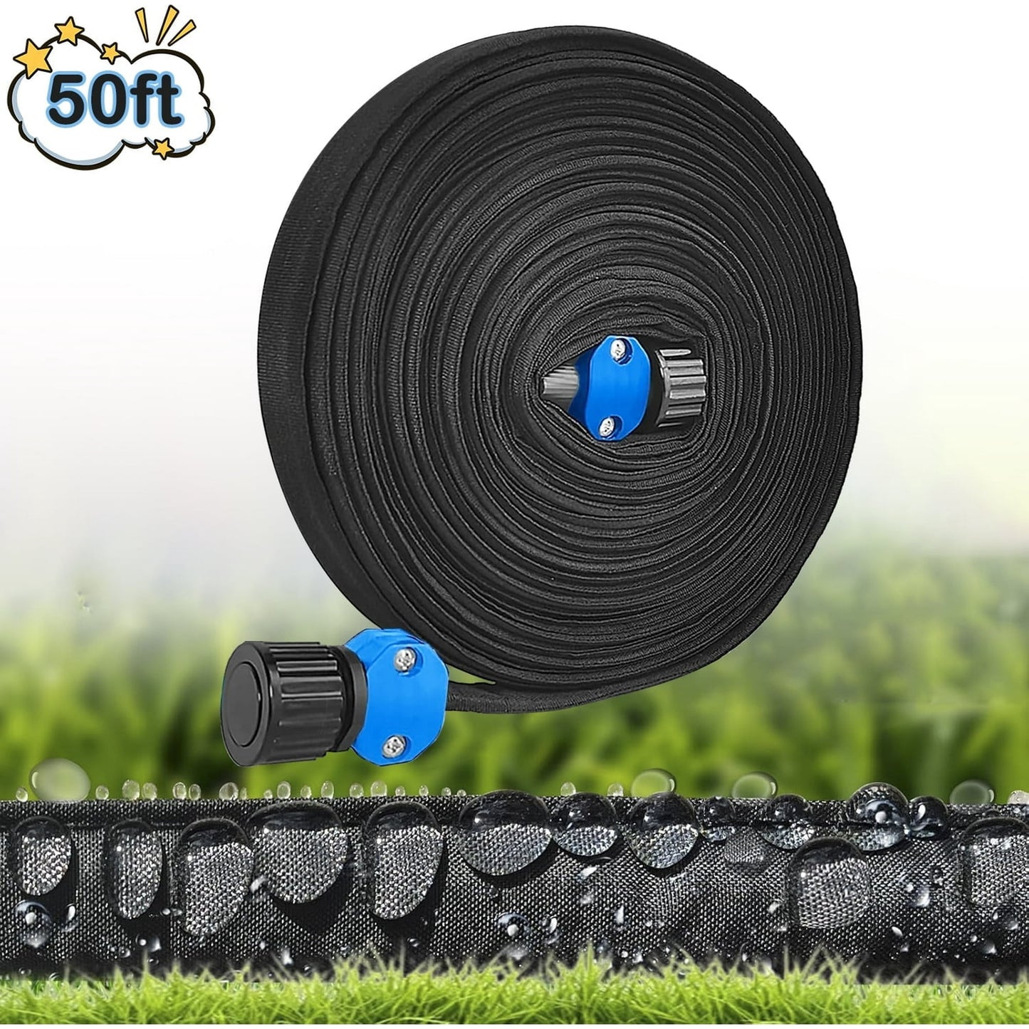 Flat Soaker Hose 50 ft for Garden Beds, 50ft 1/2" Linkable Consistent Drip Irrigation Hose Save 80% Water, Leakproof Heavy Duty Double Layer Sprinkler Hose Black