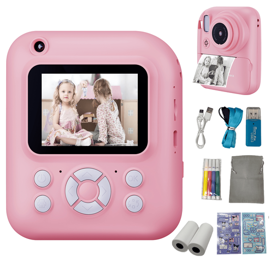 Kids Camera,Toddler Camera Instant Print Toys,1080P Children Printable Camera,Pink Selfie Camera Christmas Birthday Gifts for Girls Boys Age 3-10 with 3 Roller Photo Paper (Pink)