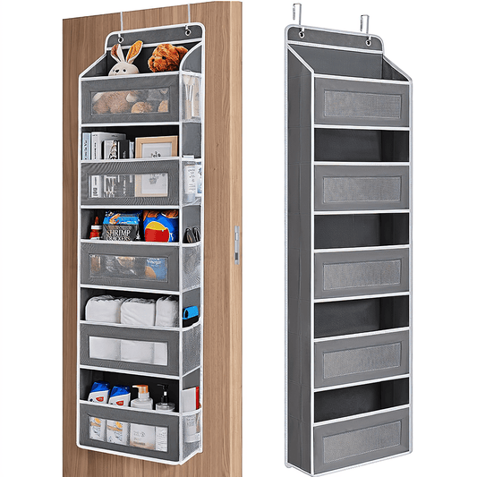 SPORTS JOY 5 Shelf Over The Door Storage with 5 Side Pockets, Anti Tilt 50lbs Load Behind Door Organizer, Hanging Closet Clear Window Storage Bag for Bedroom, Bathroom, Pantry, Kitchen (Gray)