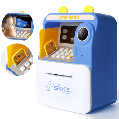 Kidsjoy Piggy Bank Toy, ATM Savings Bank Cashier Early Learning with Password Protection Money Bank Money Scroll Saving Box for Boys and Girls, Blue