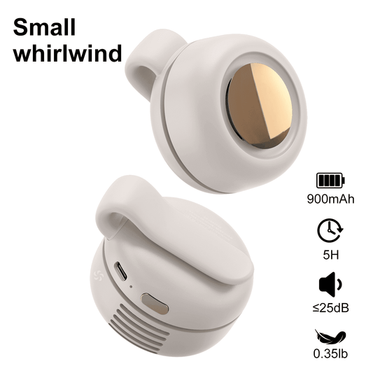 SPORTS JOY Whirlwind Cooling Fan, 2 in 1 Clip Waist Neck Fan, 3 Speeds USB Rechargeable Bladeless Electric Fan, 360° Rotation Personal Shirt Fan for Office, Gym, Travel, Camping, Gift (Milky White)
