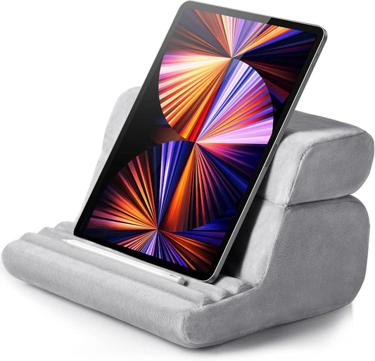 iPad Stand Pillow, Adjustable Tablet Holder for Sofa/Desk/Bed, Phone Holder,3 Viewing Angles, Sponge Rubber Material, Grey