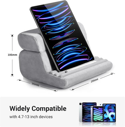 iPad Stand Pillow, Adjustable Tablet Holder for Sofa/Desk/Bed, Phone Holder,3 Viewing Angles, Sponge Rubber Material, Grey