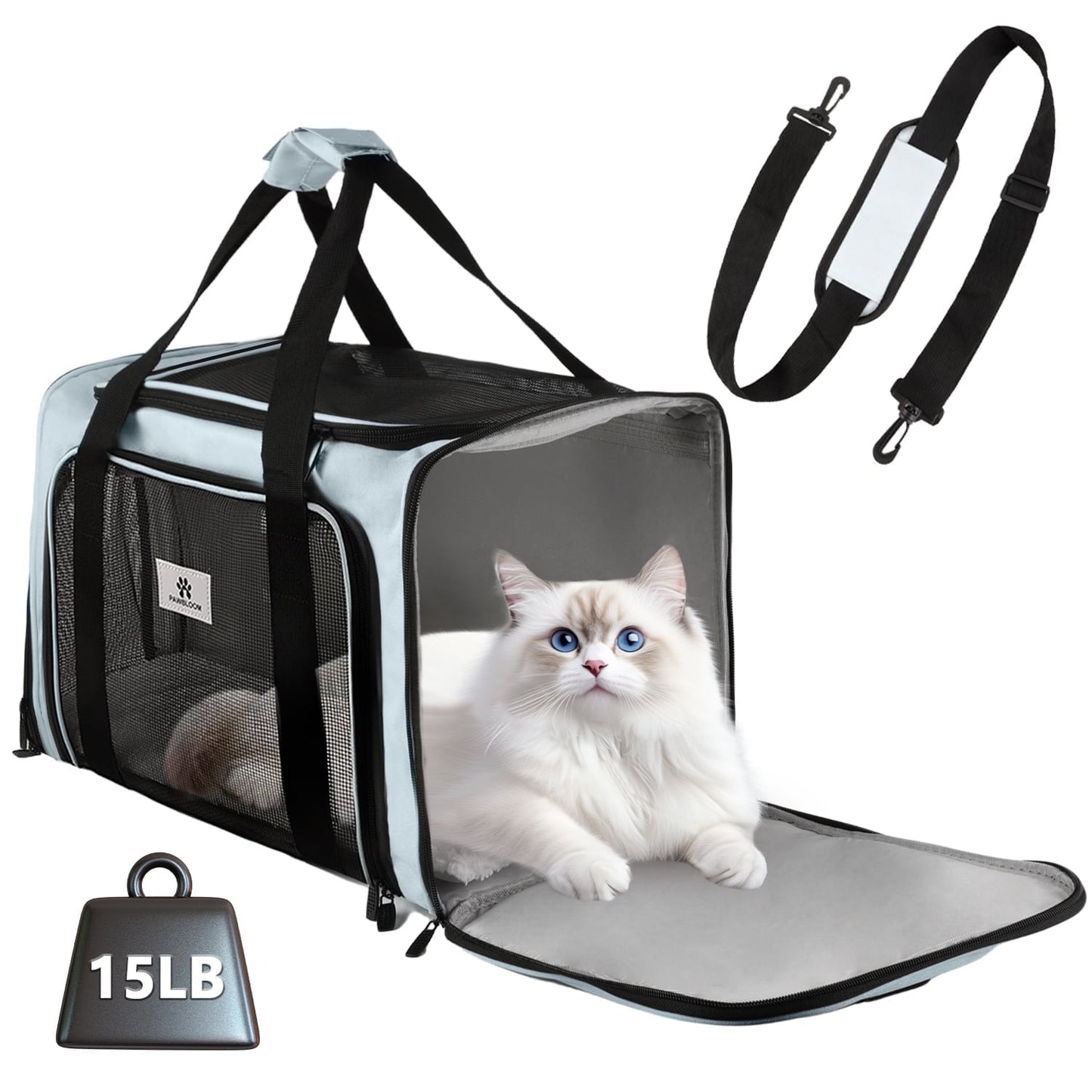 Merryhome 18 in Cat Carrier for Small Cats & Dogs up to 15 lbs – Airline Approved Foldable Soft-Sided Pet Travel Bag, Waterproof, Blue