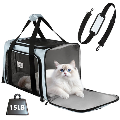 Merryhome 18 in Cat Carrier for Small Cats & Dogs up to 15 lbs – Airline Approved Foldable Soft-Sided Pet Travel Bag, Waterproof, Blue