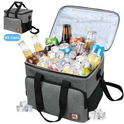 Merryhome 45‑Can Collapsible Soft Cooler Bag – 29 Qt Leak‑Proof Insulated Ice Chest for Camping, Beach, Road Trip, Picnic & Grocery Travel Bag (Gray)