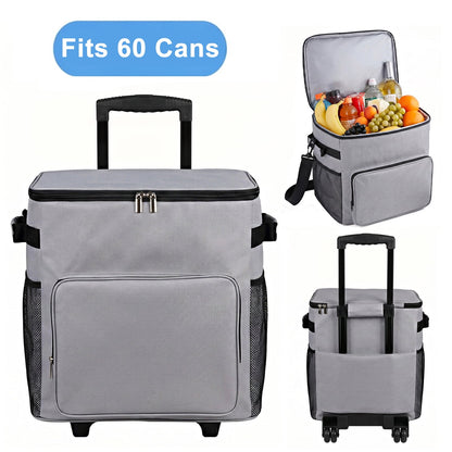 Merryhome Cooler with Wheels, 60-Can 40 Qt Rolling Cart Soft Cooler Bag, Foldable Leak-Proof Cold Retention Cooler for Camping, Beach, Grocery